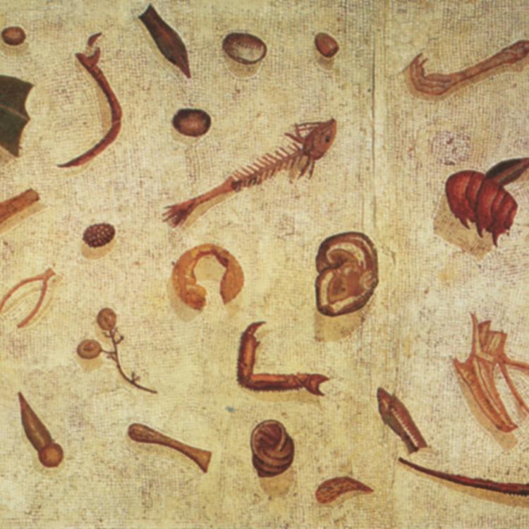Frammento di pavimento a mosaico con avanzi di pasto, II secolo d.C., Roma, Musei Vaticani.