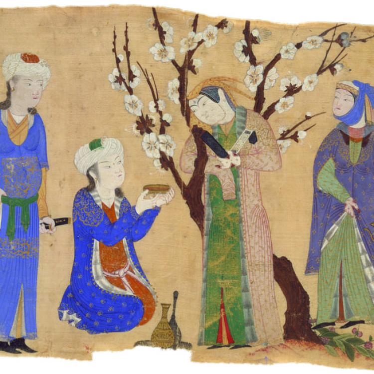 Offerta di bevande in un giardino, miniatura iraniana del XV secolo. New York, Metropolitan Museum of Art.