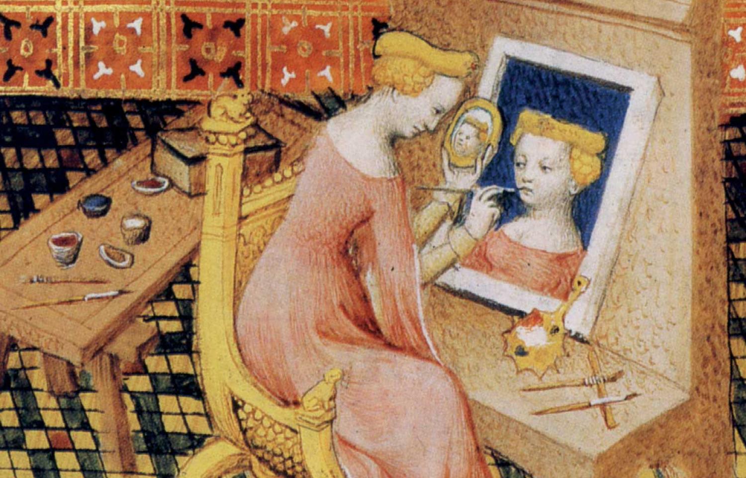 Marcia pittrice, miniatura del 1402, dal De claribus muliebris di Giovanni Boccaccio.