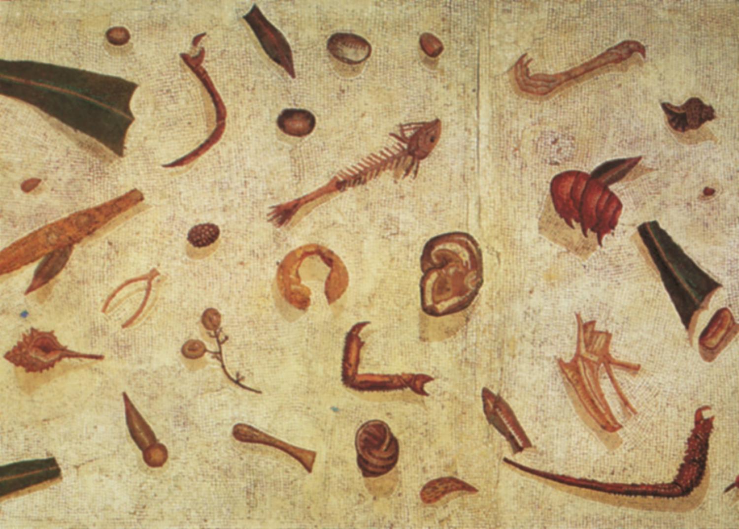 Frammento di pavimento a mosaico con avanzi di pasto, II secolo d.C., Roma, Musei Vaticani.